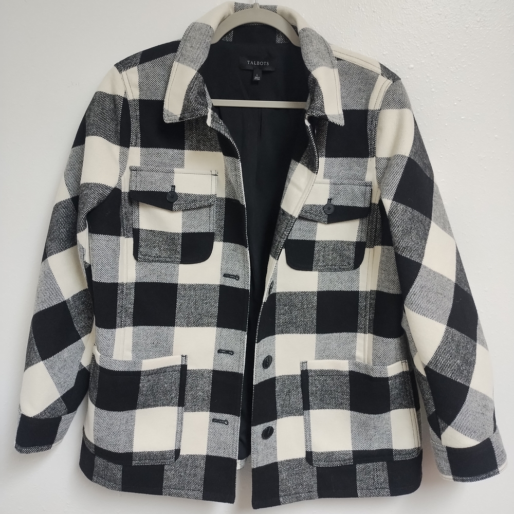 Talbots Women's Plaid Lined Jacket - Black and White